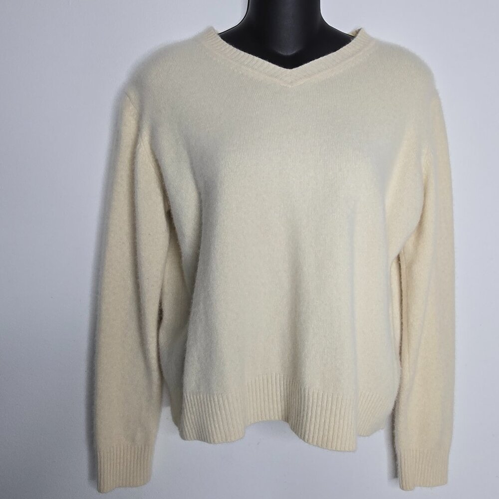 Paradox Cashmere V-Neck‎ Sweater Womens Soft Cream Large Long Sleeve